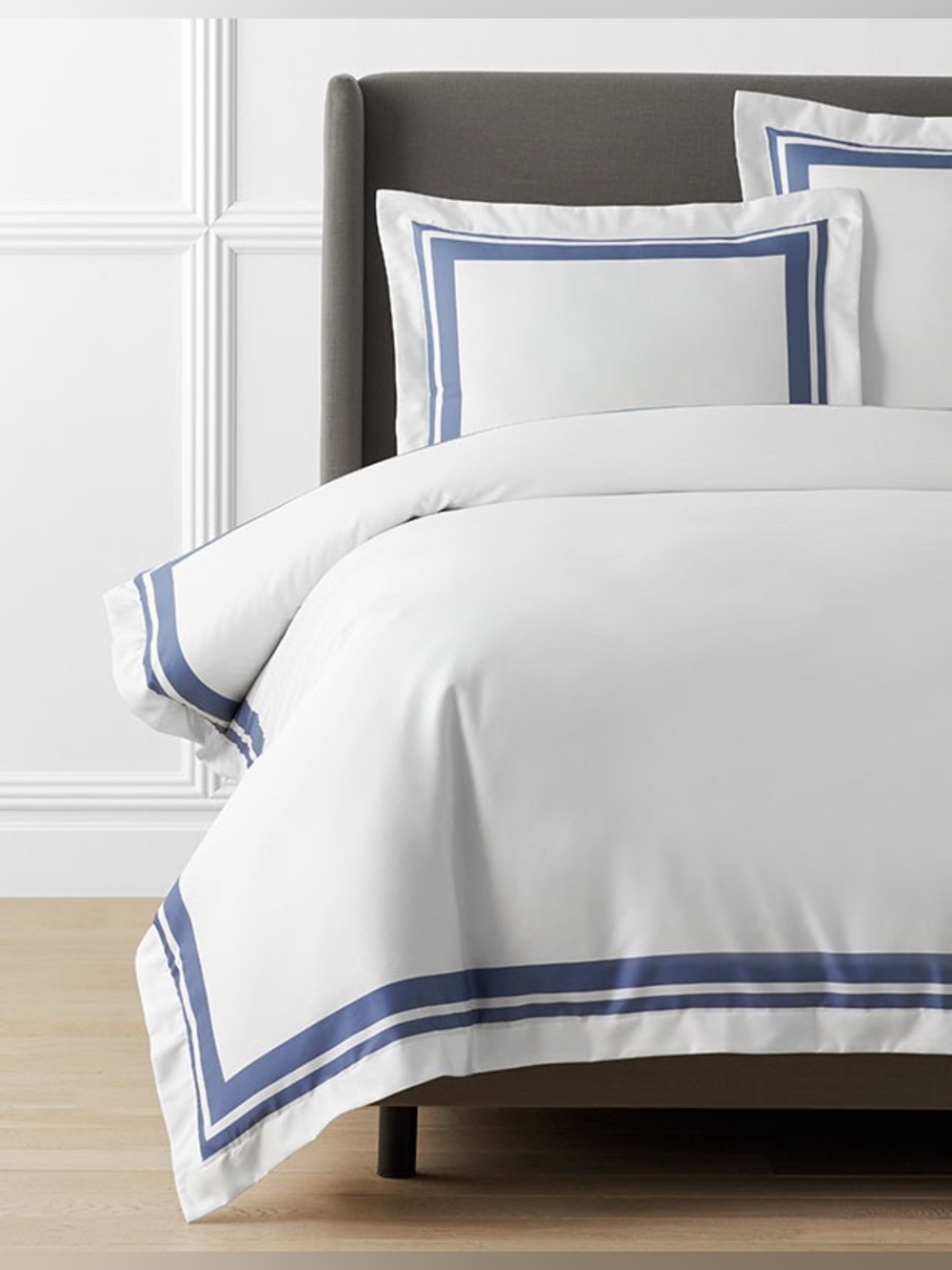The Company Store Double Border Supima Cotton Sateen Duvet Cover King Blue Dusk